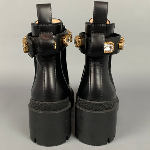 GUCCI Talla 5 Botines con adornos Trip de cuero negro