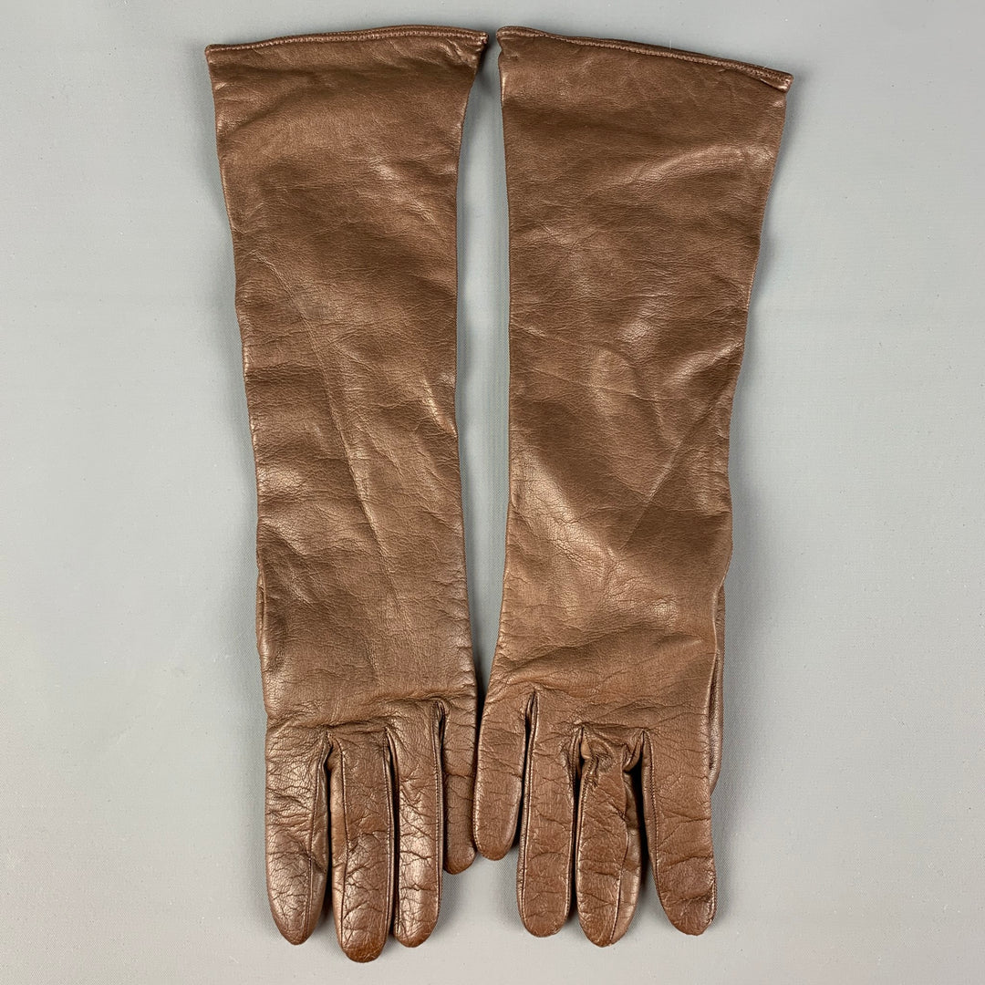 MADOVA Size 6.5 Brown Leather Cashmere Gloves