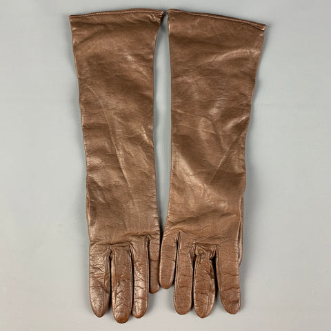 MADOVA Size 6.5 Brown Leather Cashmere Gloves