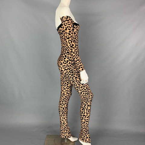 HALPERN Size XS Tan & Black Leopard Print Polyamide Bare Shoulder Jumpsuit
