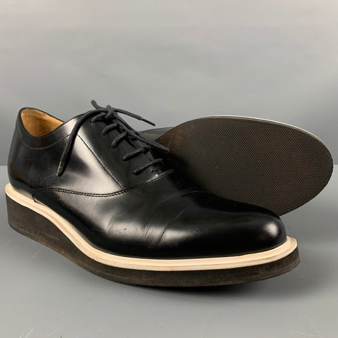 3.1 PHILLIP LIM Size 10 Black White Leather Platform Lace Up Shoes