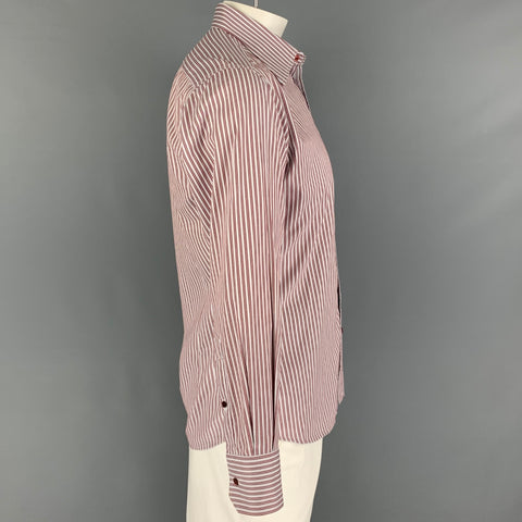 GUCCI Size L White Red Stripe Long Sleeve Shirt