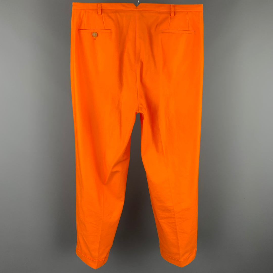 WALTER VAN BEIRENDONCK Talla 36 Pantalones de pantalón de ensueño 2003 plisados ​​con puños de algodón naranja