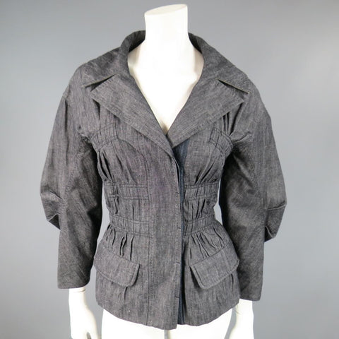 LOUIS VUITTON Taille 6 Veste à manches froncées en coton / ramie marine