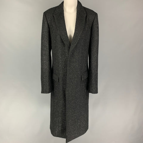 AMIRI Size M Black Polyester Blend Tweed Hidden Placket Coat