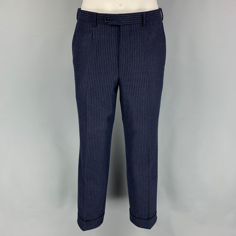 ERMENEGILDO ZEGNA Size 40 Navy Blue Chalkstripe Wool Cashmere Suit