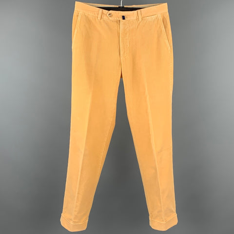INCOTEX Size 32 Yellow Corduroy Cotton Cuffed Casual Pants
