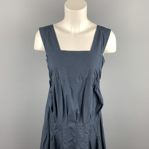 MARNI Size 4 Black Poplin Cotton Pleated Sleeveless Dress