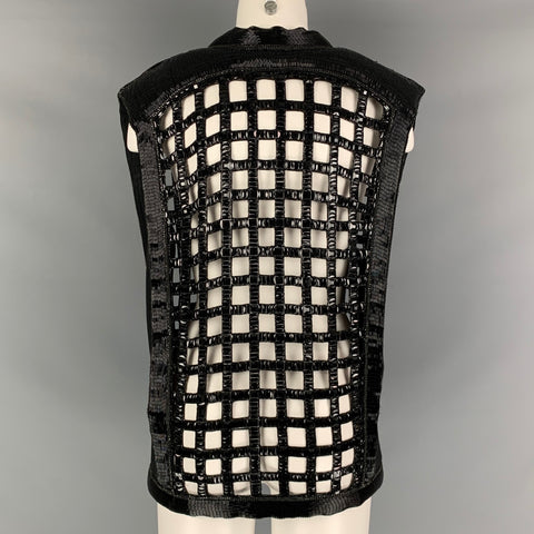 BALMAIN Size S Black Silk Beaded Zip Up Vest