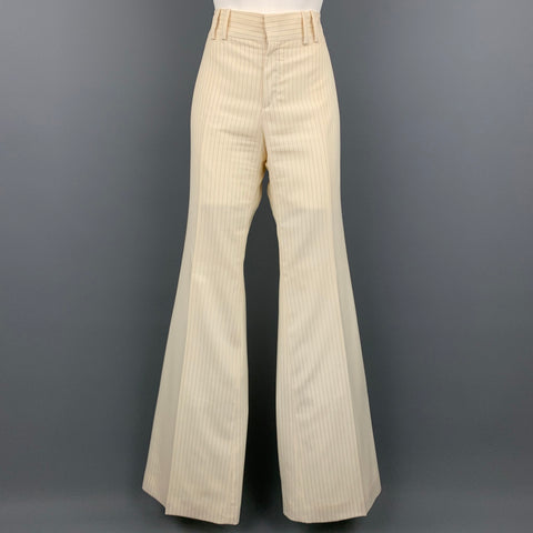 GUCCI Size 6 Cream &  Navy Pinstripe Wool Peak Lapel Wide Leg Pants Suit
