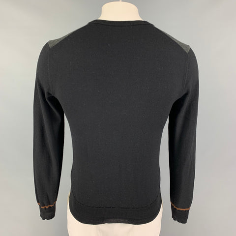 GUCCI Size L Gray Black Color Block Wool Silk V-Neck Pullover