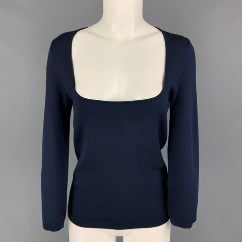 RALPH LAUREN Black Label Taille M Pull à manches longues en mélange de soie marine