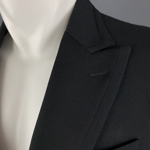 MARIO MATTEO Size 38 Black Wool Peak Lapel Sport Button Cuff Coat