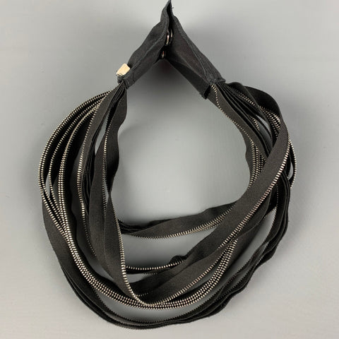 PIER ANTONIO GASPARI Black Silver Canvas Layered Necklace