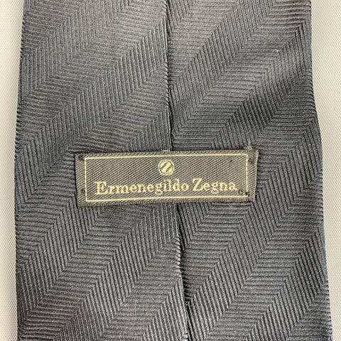 ERMENEGILDO ZEGNA Black on Black Diagonal Stripe Silk Tie
