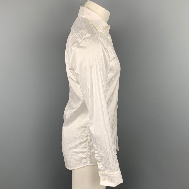 DUCHAMP Size M White Jacquard Cotton French Cuff Long Sleeve Shirt