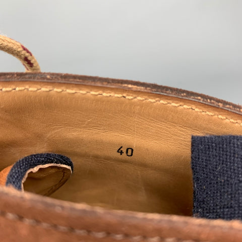 BRUNELLO CUCINELLI Taille 7 Bottes à bout d'aile en cuir suédé bicolore marron