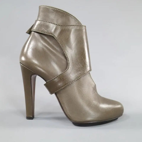 ETRO Size 9 Olive Taupe Green Leather Harness Platform Booties ETRO