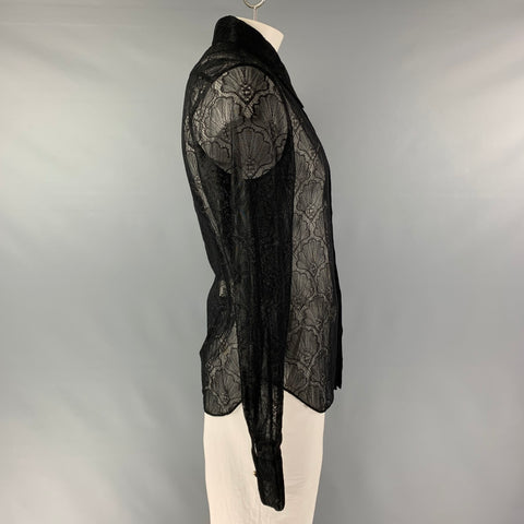 CASABLANCA Talla XL Camisa de manga larga con botones en mezcla de poliamida y encaje negro