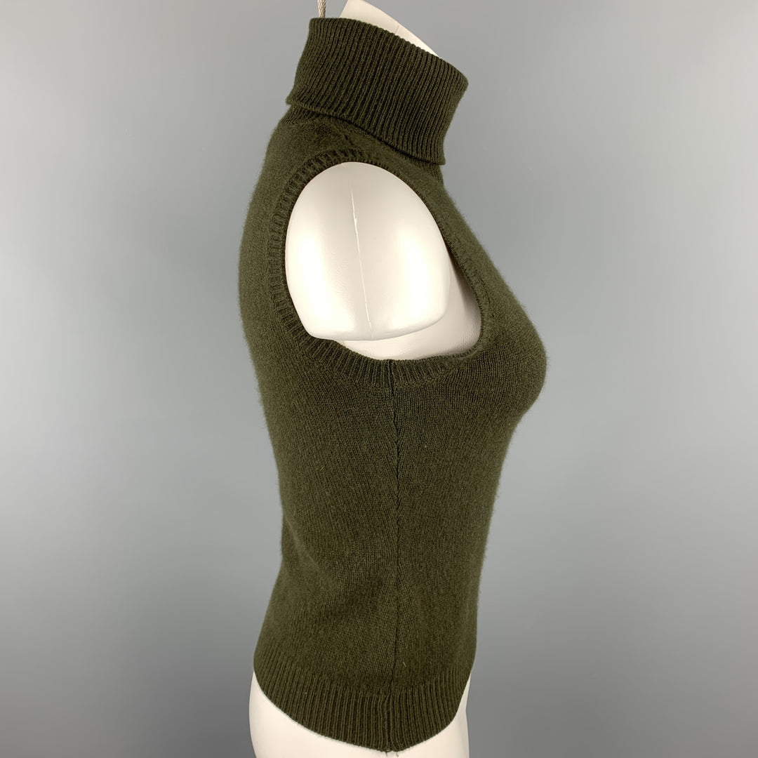 RALPH LAUREN COLLECTION Size S Olive Knitted Cashmere Sleeveless Turtleneck Pullover