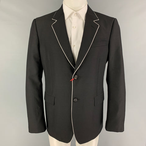 ALEXANDER MCQUEEN Size 40 Black White Stripe Wool Mohair Sport Coat