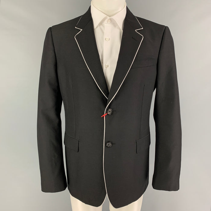 ALEXANDER MCQUEEN Size 40 Black White Stripe Wool Mohair Sport Coat