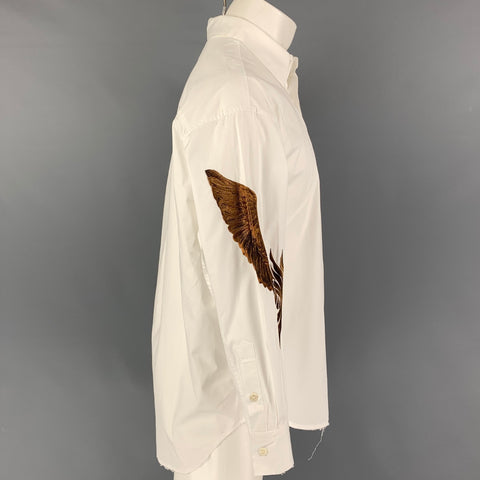 CHRISTIAN DADA FW 19 Size XS White Brown Embroidery Cotton Button Up Long Sleeve Shirt