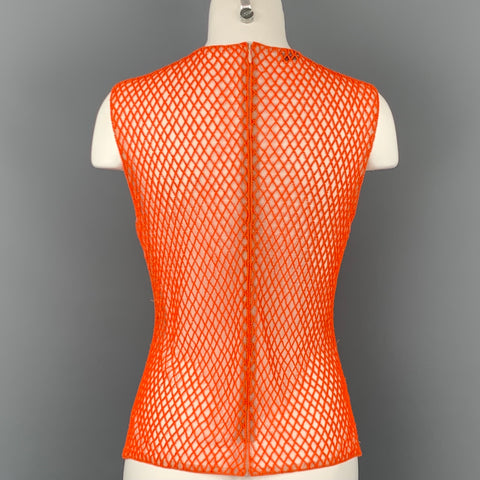 DRIES VAN NOTEN Size 6 Orange & Nude Polyester Mesh Beaded Sleeveless Dress Top
