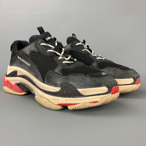 BALENCIAGA Triple S Size 10 Black Washed Mesh Lace Up Sneakers