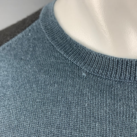 PRADA Size M Blue Grey Color Block Cashmere  Silk Short Sleeve Pullover