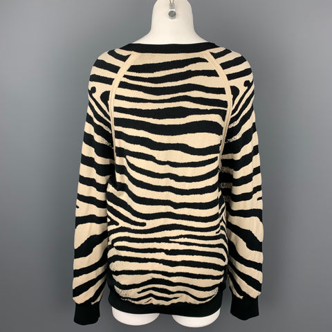 ALC Taille L Pull à col rond en tricot à imprimé zèbre noir et beige