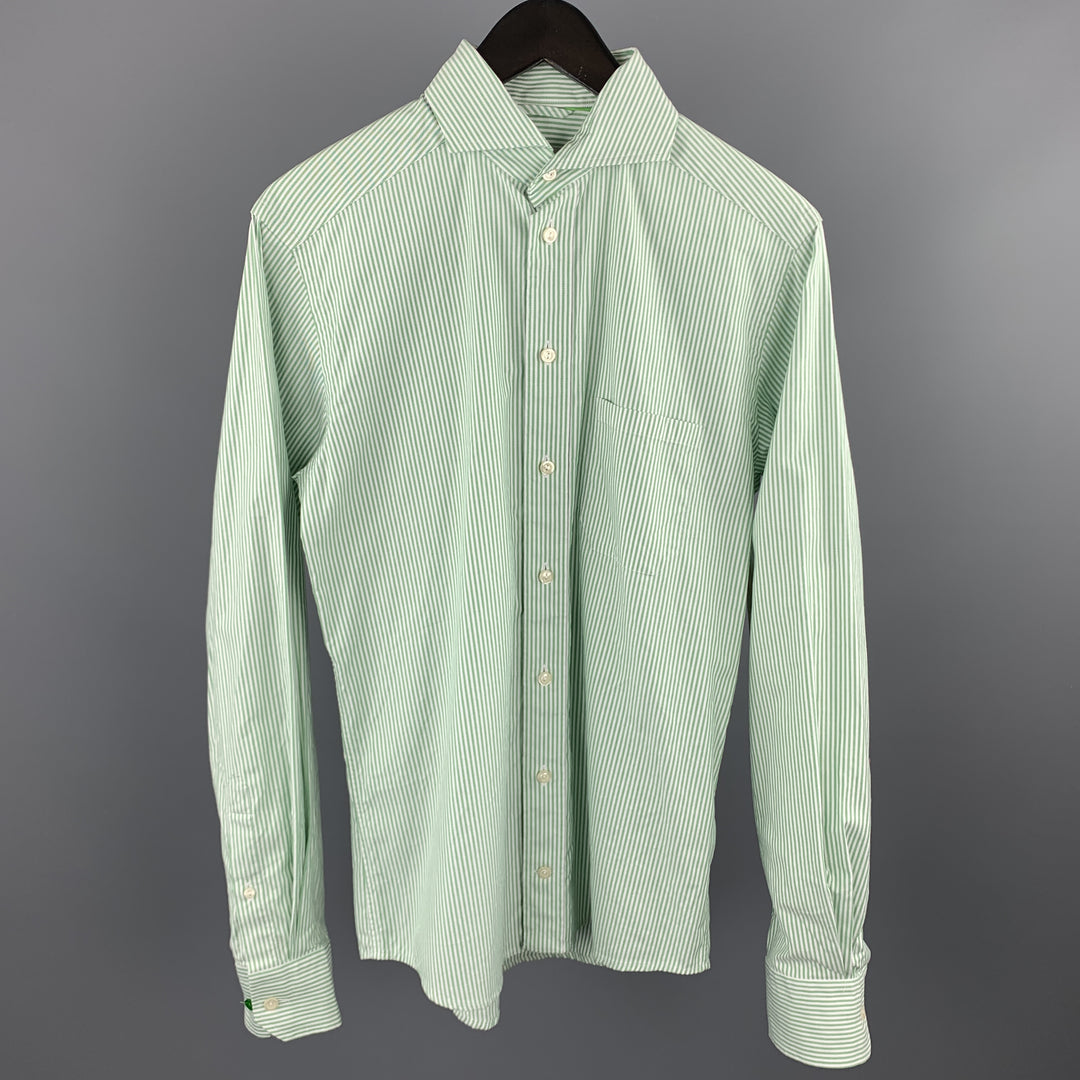 ETON Size S Green Stripe Cotton Button Up Long Sleeve Shirt