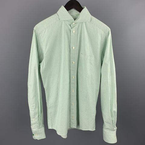 ETON Taille S Chemise à manches longues boutonnée en coton à rayures vertes
