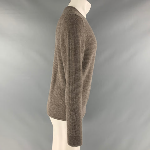 BLOOMINGDALE'S Size M Brown Taupe Waffle Knit Merino Wool Crew-Neck Pullover