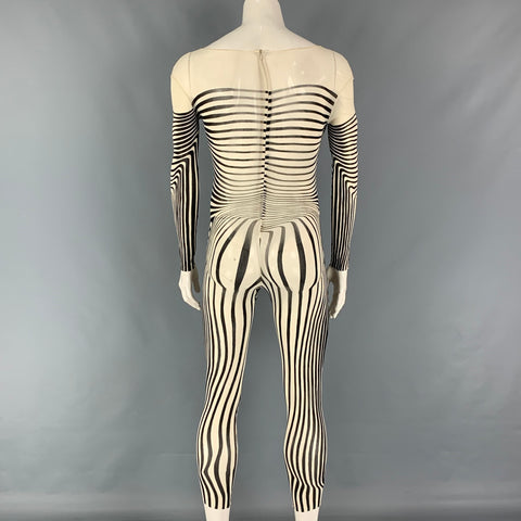 Vintage 1996 JEAN PAUL GAULTIER Size One Size Cream Black Stripe Stretch Tulle Bodysuit