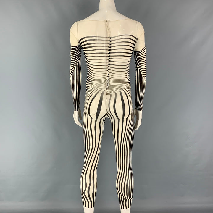 Vintage 1996 JEAN PAUL GAULTIER Size One Size Cream Black Stripe Stretch Tulle Bodysuit