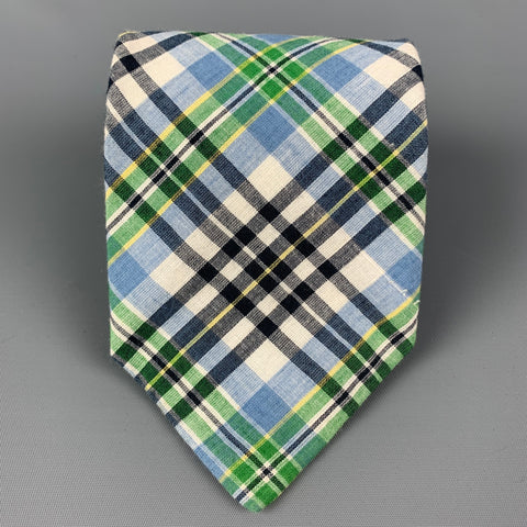 J CREW Green Blue Plaid Cotton Tie