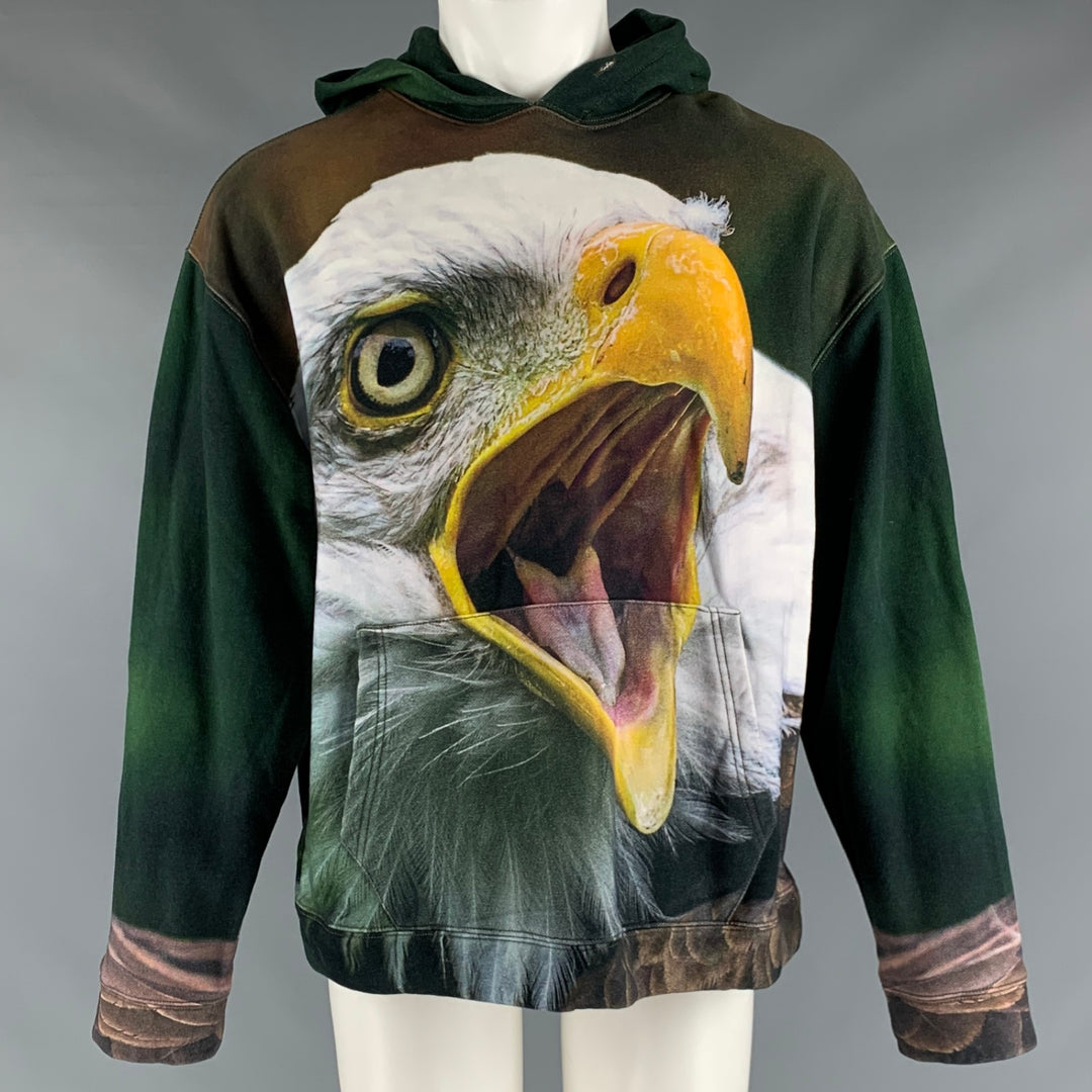 R13 Size S Green White Yellow Eagle Print Cotton Hoodie Sweatshirt