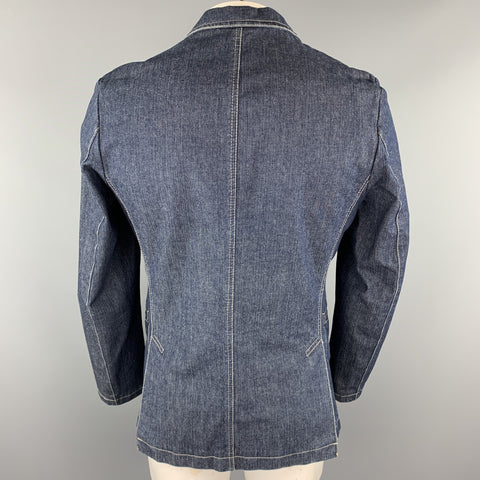 ANTIQUE DENIM Size M Indigo Contrast Stitch Denim Notch Lapel Sport Coat