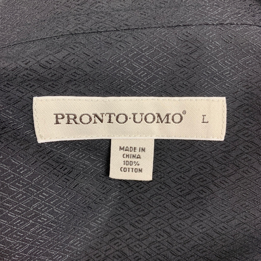 PRONTO UOMO Size L Black Textured Cotton Button Up Long Sleeve Shirt