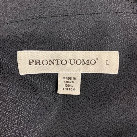 PRONTO UOMO Size L Black Textured Cotton Button Up Long Sleeve Shirt