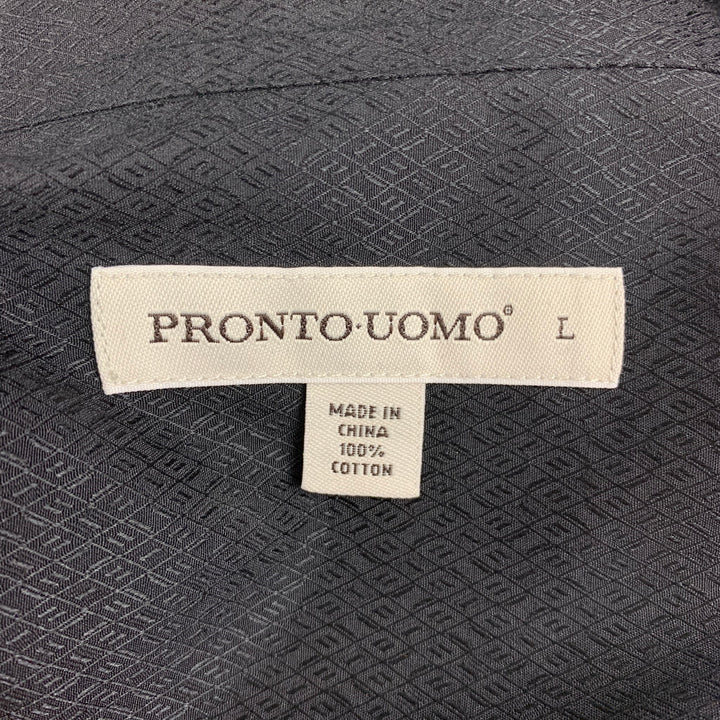 PRONTO UOMO Size L Black Textured Cotton Button Up Long Sleeve Shirt