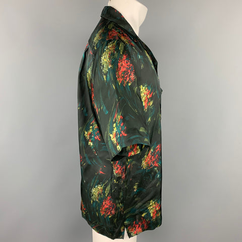 DRIES VAN NOTEN S/S 20 Size S Black & Red Print Viscose Camp Short Sleeve Shirt