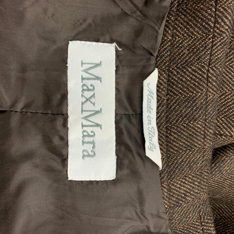 MAX MARA Taille 6 Blazer veste à chevrons en laine marron et beige