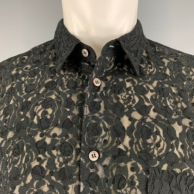 COMME des GARCONS HOMME PLUS Size M Black Lace Polyester Long Sleeve Shirt