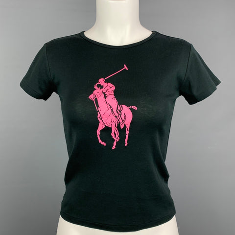 RALPH LAUREN Taille M T-shirt en coton mercerisé graphique noir