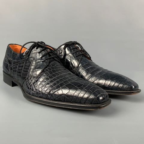 MEZLAN Size 10.5 Blue Textured Leather Lace Up Shoes