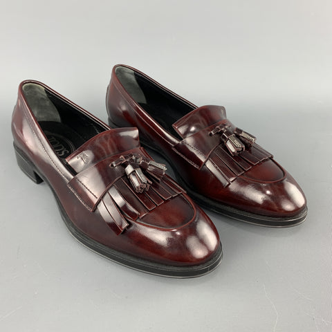 TOD'S Mocasines con borlas de cuero burdeos talla 8.5