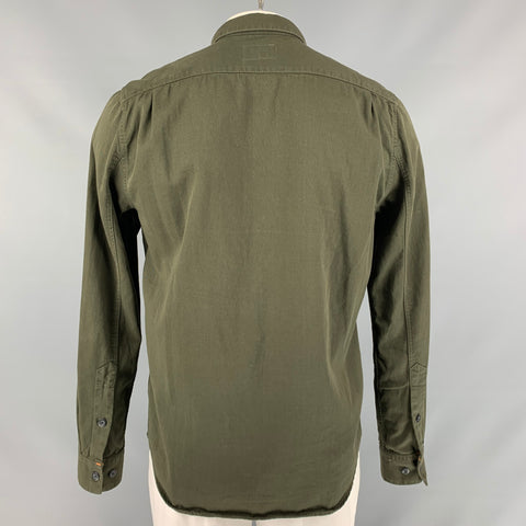 NUDIE JEANS Size L Olive Solid Cotton Button Down Long Sleeve Shirt