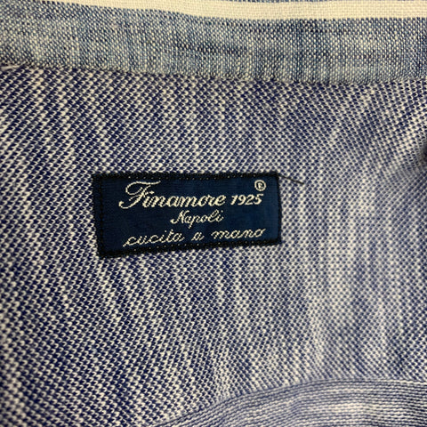 FINAMORE Size L Blue White Heather Cotton Button Up Long Sleeve Shirt